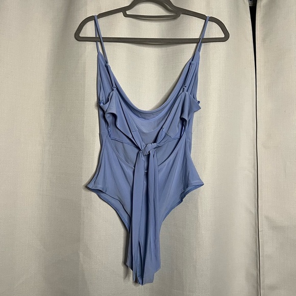 Lily Star Periwinkle Blue Cowl Neck Tie Back Bodysuit - Picture 2 of 8